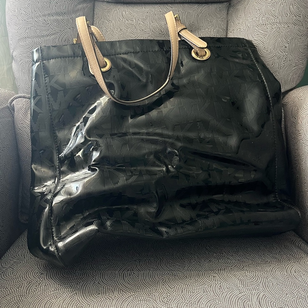 Michael Kors Glossy Black Tote with Tan Handles - Picture 6 of 6